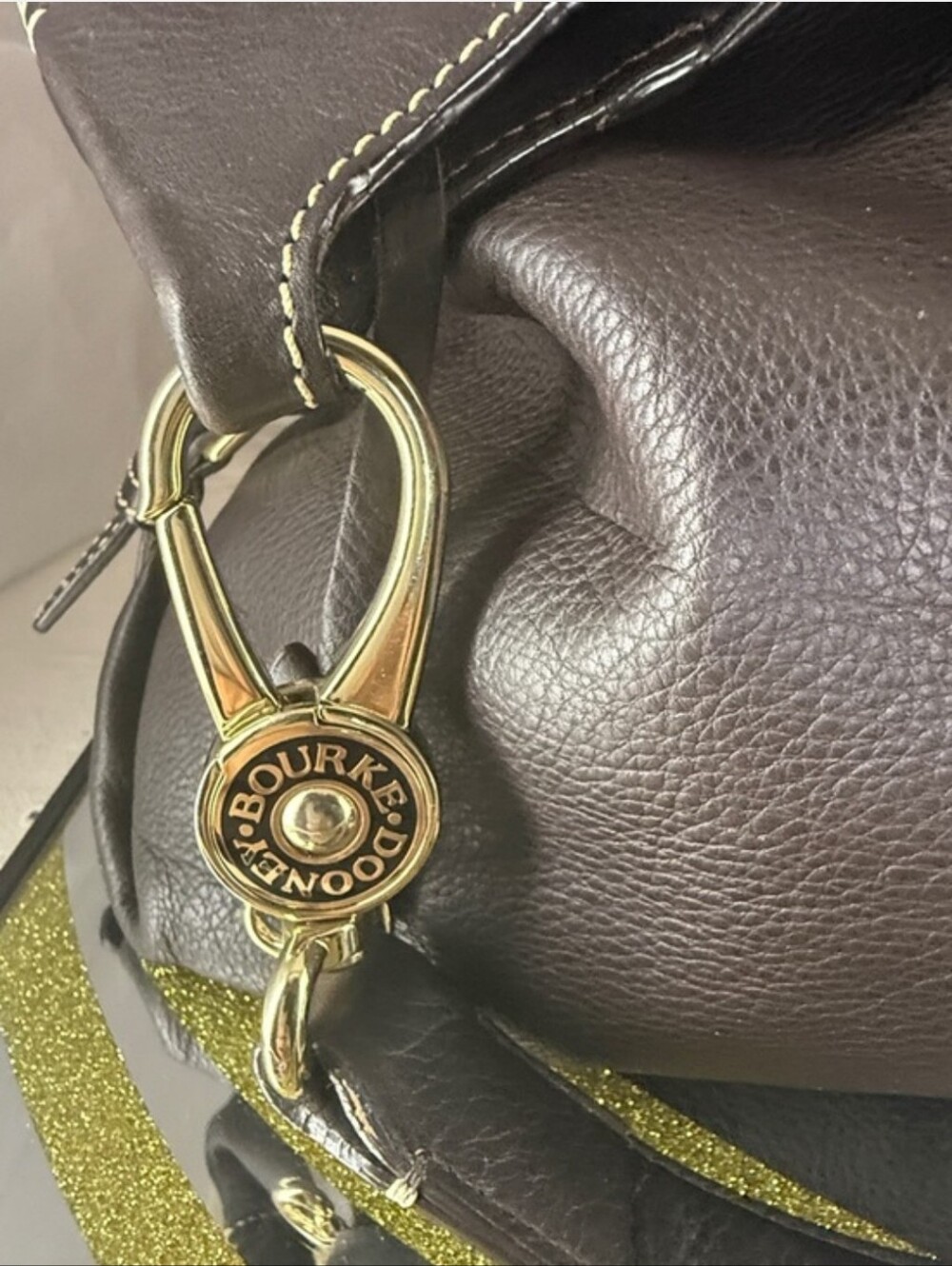 Dooney & Bourke Dark Brown Leather Shoulder Bag with Logo Lock EUC - Picture 3 of 8